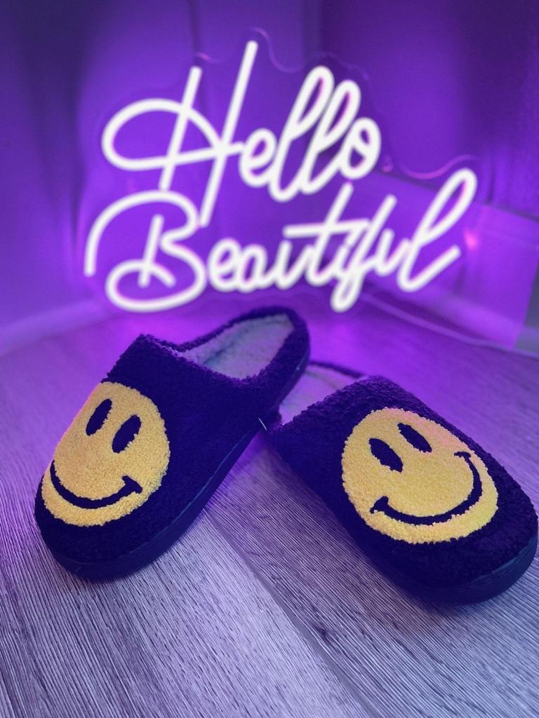 Yellow Smiley Face Happy Feet Cozy Slippers